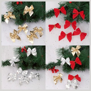 聖誕節 裝飾品12入 植絨迷你金色紅色 聖誕蝴蝶結 聖誕樹 花圈掛件 FC3