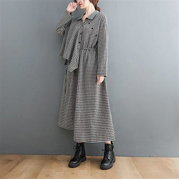 【巴黎精品】洋裝長袖連身裙-垂墜感不對純棉收腰女裙子2色a1ap27