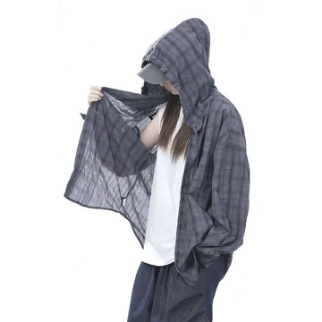 男女通用防紫外線時尚潮牌寬松美式復古格子襯衫防曬衣女2025新款