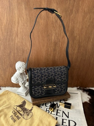 CELINE 馬車扣老花 Shoulder Bag 深藍老花・精緻小馬車扣