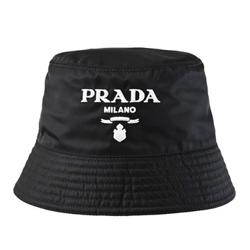 PRADA 1HC137 電繡LOGO標誌尼龍款漁夫帽/遮陽帽.黑