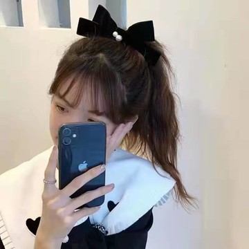 秋冬絲絨蝴蝶結發夾鴨嘴夾顯氣質頂夾丸子頭馬尾配飾復古風發飾