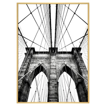 紐約布魯克林大橋 裱框藝術畫  42 x 59.4cm  木色