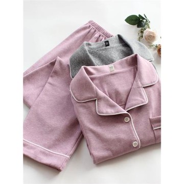 德絨家居服套裝簡約日系秋冬情侶男女長袖長褲純色前扣睡衣可外穿