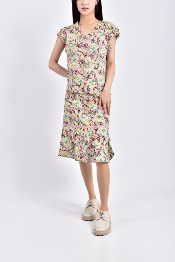 (L) cozzi棉質純棉小花綠色套裝