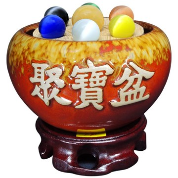 【吉祥開運坊】聚寶盆【七星聚寶盆 小型 附七星陣 聚寶盆 水晶石 木座】開光加持 擇日