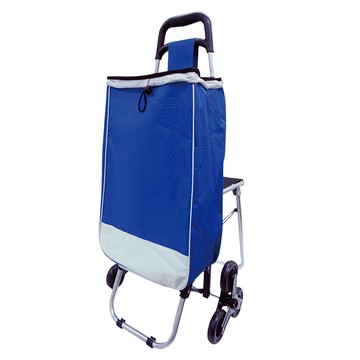 雙手萬能 三輪會爬梯帆布帶椅購物車  大容量  附拉鍊收納袋  加寬把手  止滑墊  1個