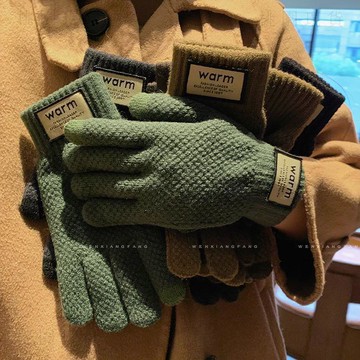 🚚次日達旅行手套冬季可觸屏毛線男學生騎行加絨加厚手套保暖防寒護手