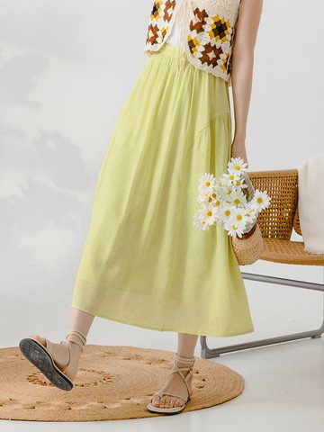 抓皺剪接腰鬆緊飄逸長裙