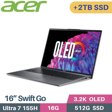 ACER Swift GO SFG16-72-710T (CU7-155H/16G/512G+2TB/W11/OLED/16)特仕