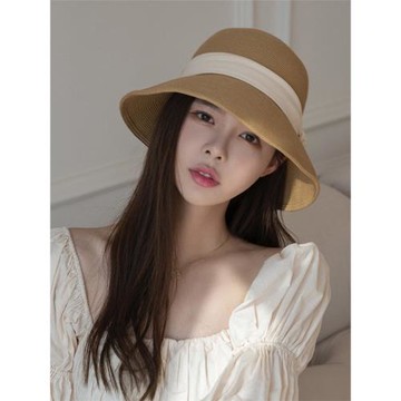 2025簡約盆帽女蝴蝶結草帽防紫外線大沿沙灘防曬可折疊遮陽帽草帽