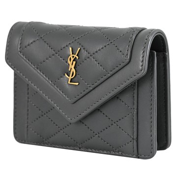 YSL 685612 Gaby Mini 超迷你斜背卡片零錢包/翻蓋鍊包.灰