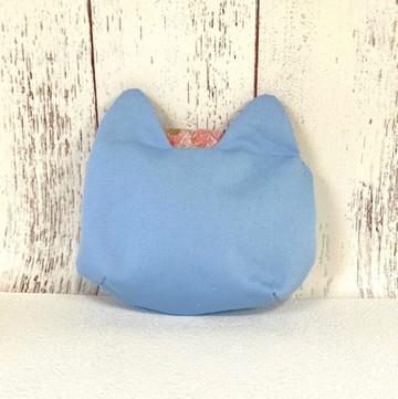 貓咪造型 彈簧口金小包 / 藍色帆布 × 櫻花粉