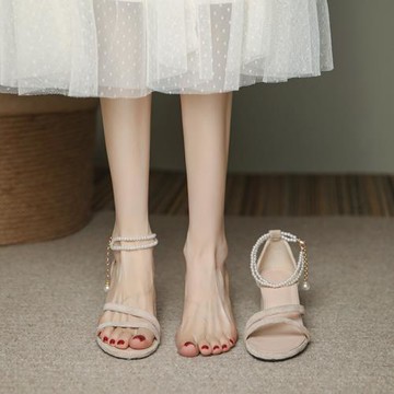 高跟鞋女夏季配裙子旗袍鞋子女伴娘仙女風粗跟涼鞋女中跟法式小碼