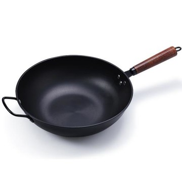 真不銹鐵鍋32cm34cm家用平底無涂層炒菜鍋熟鐵鍋燃氣灶電磁爐通用