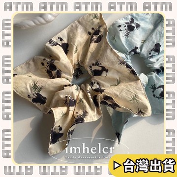 🔥臺灣出貨🔥可開發票✅輕飾時光國潮新中式竹子熊貓手作方巾大腸髮圈小衆特別扎馬尾頭繩新款髮飾