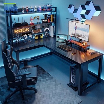 轉角電競桌 拐角式電腦桌 臺式家用雙人書桌 書架組合臥室桌子辦公桌myg7221