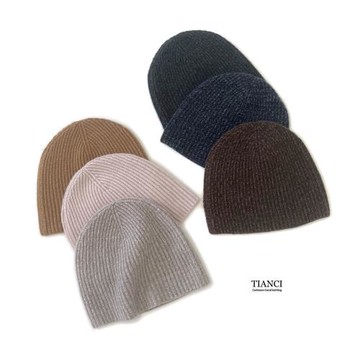 山羊絨出口訂單簡約款男女羊絨帽子雜色元寶機織保暖花紗帽子