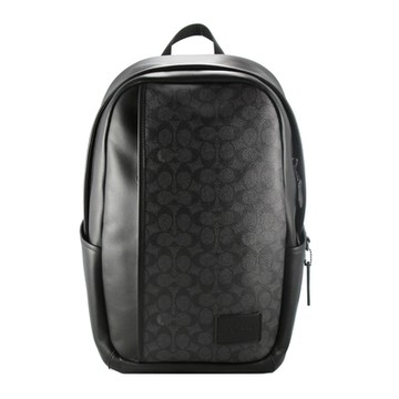 COACH大包-新款大CLOGO、皮革帥氣後背包(黑灰)