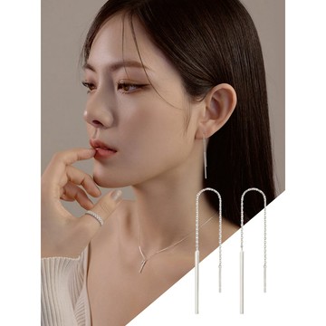 Lemon Park 韓國WING BLING授權 925純銀貴氣銀條設計吊式耳環【現貨】