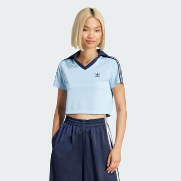 Adidas V-neck Polo JD5864 女 Polo衫 短版 運動上衣 休閒短袖 水藍 深藍 亞版