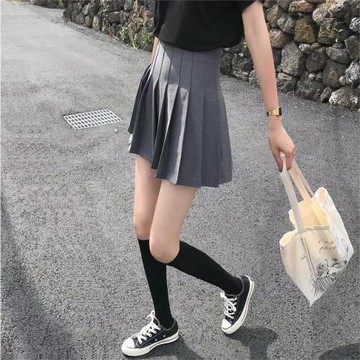 tb百褶短裙秋大碼防走光a字網球裙高腰百搭學院風西裝灰色半身裙
