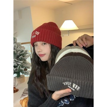 陳奶奶 美式復古刺繡針織毛線帽女冬季韓版慵懶感大頭圍情侶冷帽