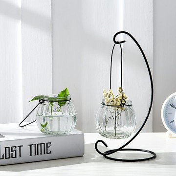 創意鐵架水培綠蘿玻璃花瓶容器盆辦公室內桌面綠植現代擺件裝飾品