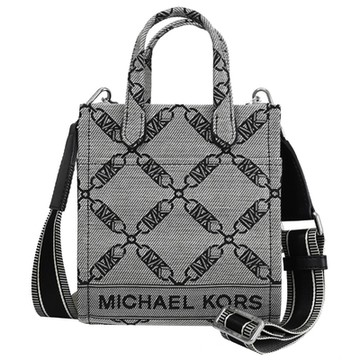 MICHAEL KORS GIGI 新款緹花織布手提斜背迷你兩用包/紙袋包(黑白)