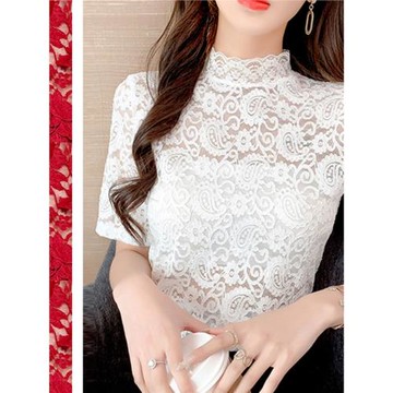 半高領背心加絨蕾絲衫打底衫女假領子內搭小衫短袖t恤紗衣上衣性