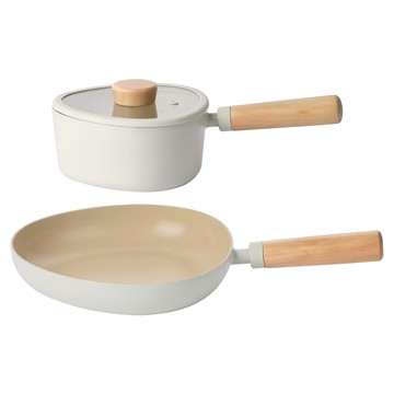NEOFLAM IH爐適用 FIKA Apex 陶瓷塗層鍋具組  米白色  1套  單柄鍋 附鍋蓋 18cm + 平底鍋 24cm