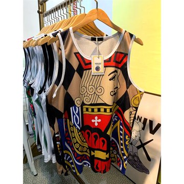 美式風訓練背心速干新款彩色健身背心三亞旅游球衣透氣籃球花無袖