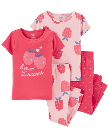 Toddler 4-Piece Raspberry 100% Snug Fit Cotton PJs