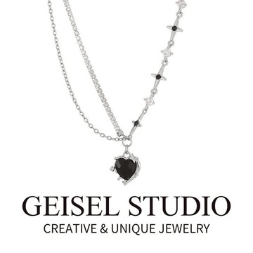 【GEISEL】愛心鋯石項鍊 女項鍊 酷甜風 暗黑小心機 流行時尚 個性飾品(B-117)