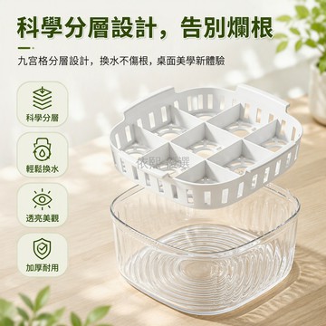 桃園出貨✨ 透明九宮格水培植物收納盒21x21x9.5cm加厚材質窗台桌面定植孔設計