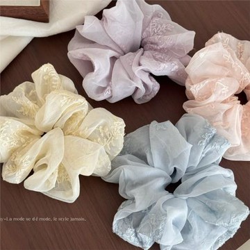 韓系刺繡大腸發圈女高級感洋氣時尚低馬尾發繩氣質扎發頭繩發飾