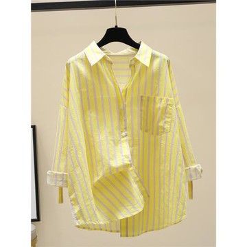 藍色條紋襯衫女夏2025新款韓版單口袋寬松休閑開衫薄外套防曬襯衣