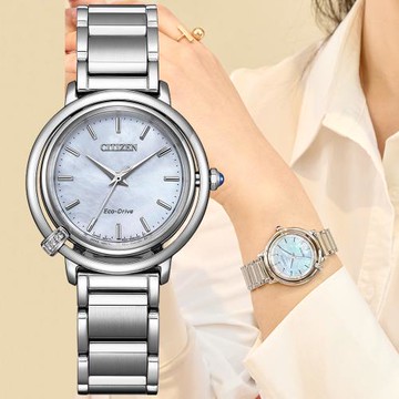 CITIZEN星辰 L系列 光動能 優雅白蝶貝腕錶 EM1090-60D