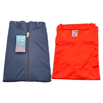 MI MI LEO 台灣製機能防曬組 防曬外套 + 路跑螢光T恤  L + XL  深藍 + 螢光橘