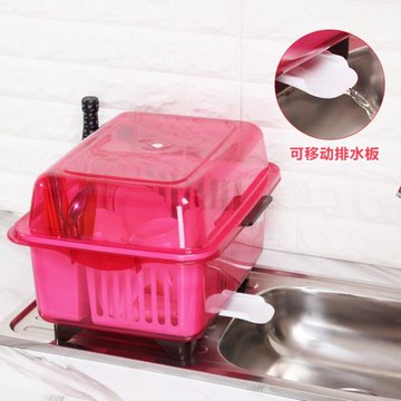 特大號廚房碗筷收納盒瀝水架碗碟架餐具帶蓋碗盆帶排水孔塑料碗柜