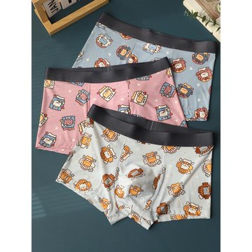 日系美食小熊~美食小熊內褲男冰絲薄款男士內褲速干四角褲衩2條裝