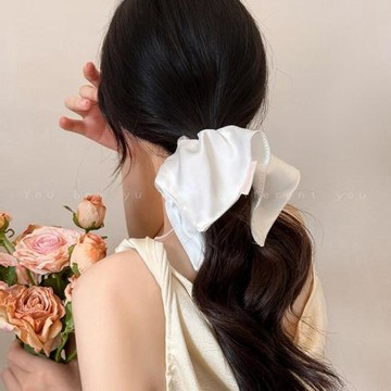 趙露思同款奶白色方巾大腸發圈女后腦勺馬尾發繩2024新款頭繩發飾