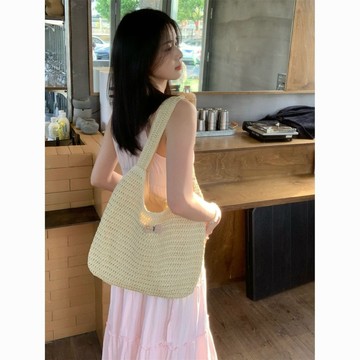 Bag House👜 2025最新款夏季田園風編織包 出遊通懃大容量單肩包 高顔值托特包 蝴蝶結沙灘包 單肩包 女士包包