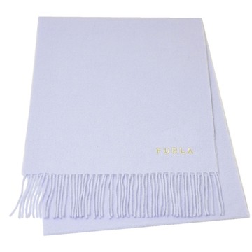 FURLA 經典品牌字母刺繡LOGO圖騰羊毛圍巾(粉紫色)