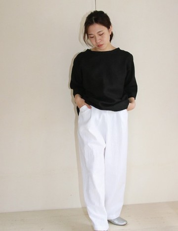 棉麻混紡 打褶寬褲