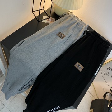 百搭顯瘦衛褲K-11夏季新款高腰寬松字母刺繡松緊腰小腳休閑九分褲