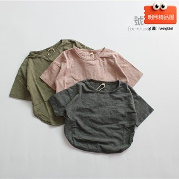 【韓版寬鬆】兒童T恤 童裝T恤 短袖T恤 打底衫 上衣 夏季新款 竹節棉純色圓領 男童女童百搭