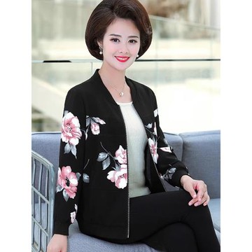 中老年女裝秋季短款夾克西裝中年休閑棒球服媽媽花色洋氣風衣外套