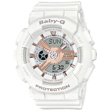 Casio卡西歐 Baby-G BA-110RG-7A 雙顯運動錶白面 43.4mm｜樂天領券現折★全館特惠中★指定刷卡回饋10%