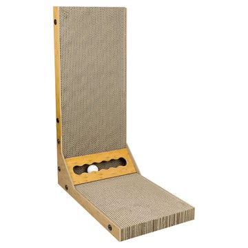 貓本屋 加厚高密度抓板 耐抓耐磨 滿足磨爪渴望  59.5 x 40 x 25.4 cm  立式L型貓抓板 附鈴鐺球 棕色  1組